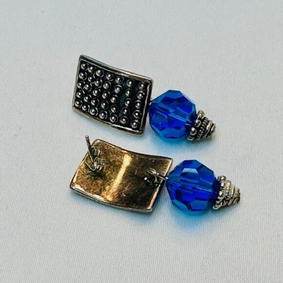 Sterling Silver & Blue Swarovski Crystal Dangle Drop Earrings - Picture 3 of 4